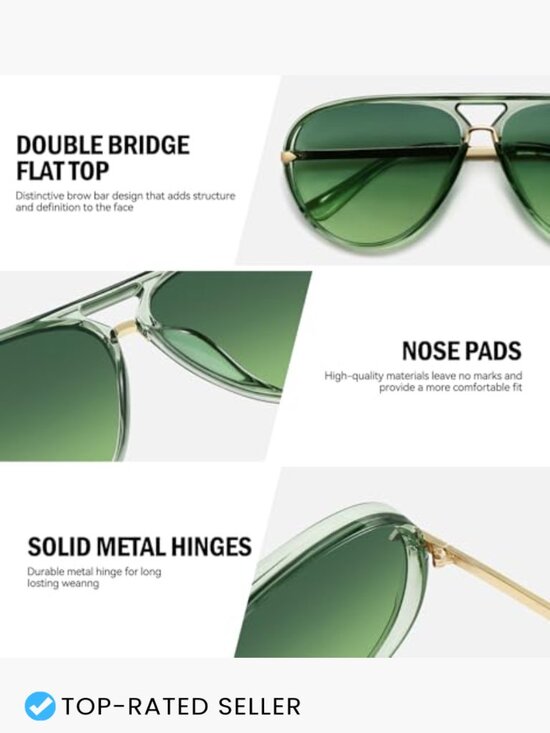 Oversized Double Bridge Aviator Sunglasses Retro Y2K Square Flat Top Driving main image 6
